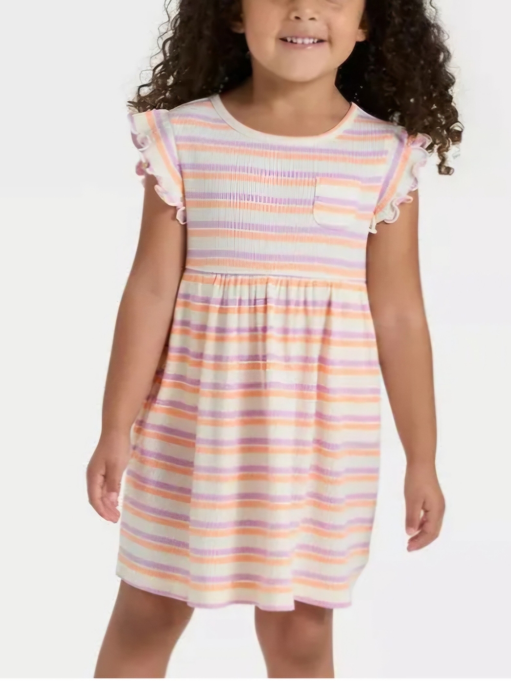 Cat & Jack Pastel Stripe Flutter-Sleeve Dress - Pink, Yellow, Cream